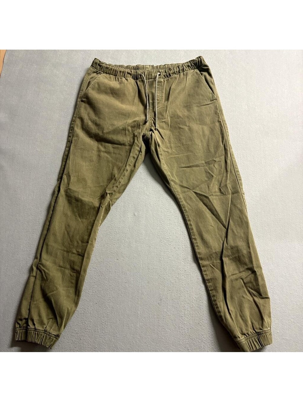 Freeworld Mens Jogger Pants Large Olive Green Cotton Twill Elastic Waist